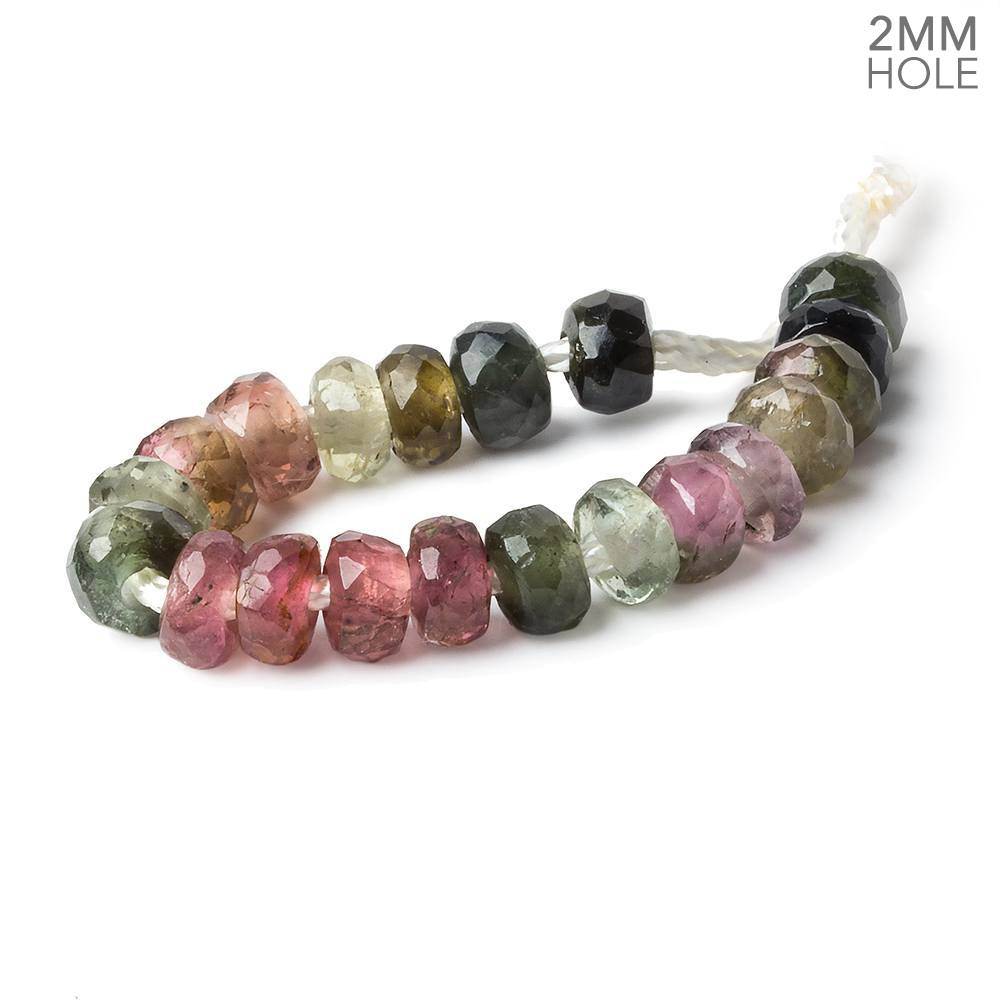 6mm Multi Color Tourmaline 2mm Large Hole Faceted Rondelle Set of 20 Beads - Beadsofcambay.com