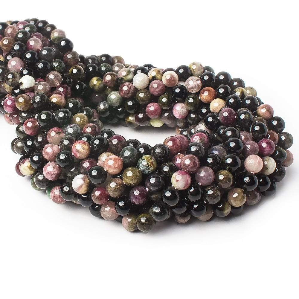 6mm Multi Color Tourmaline plain rounds 16 inch 69 pieces A - Beadsofcambay.com