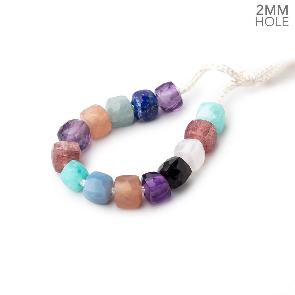 6mm Multi Gemstone 2mm Large Hole Faceted Cube Beads Set of 13 - Beadsofcambay.com