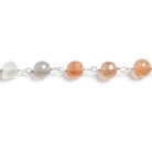 6mm Multi Moonstone faceted round .925 Silver Chain by the foot 27 beads - Beadsofcambay.com