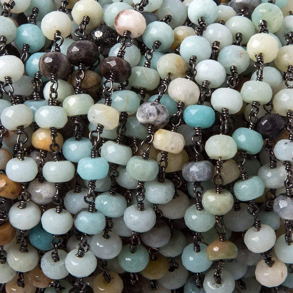 6mm MultiColor Amazonite faceted rondelle Black Gold chain by the foot 31 pcs - Beadsofcambay.com
