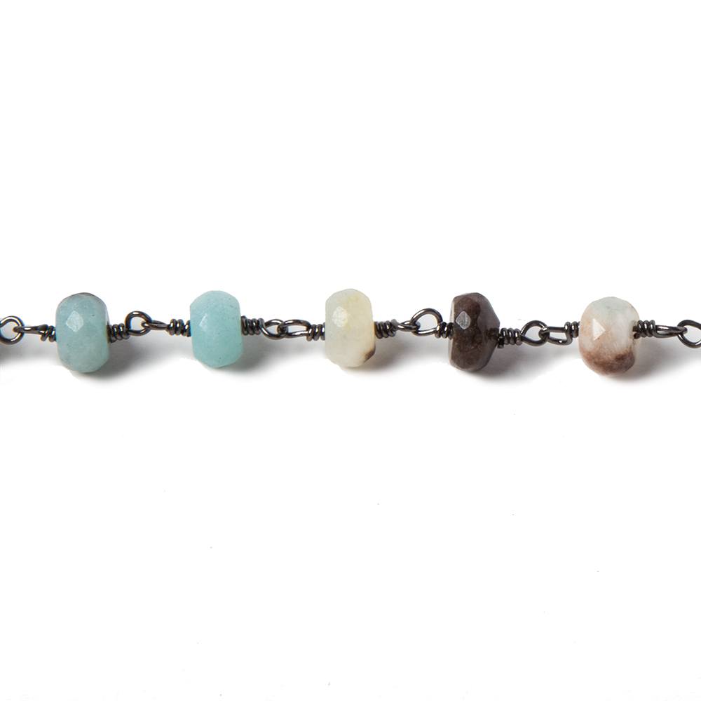 6mm MultiColor Amazonite faceted rondelle Black Gold chain by the foot 31 pcs - Beadsofcambay.com