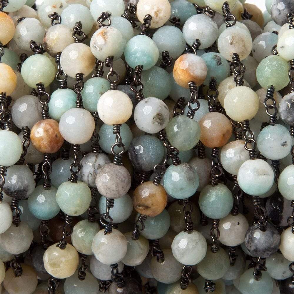 6mm MultiColor Amazonite faceted round Black Gold chain by the foot 26 pcs - Beadsofcambay.com