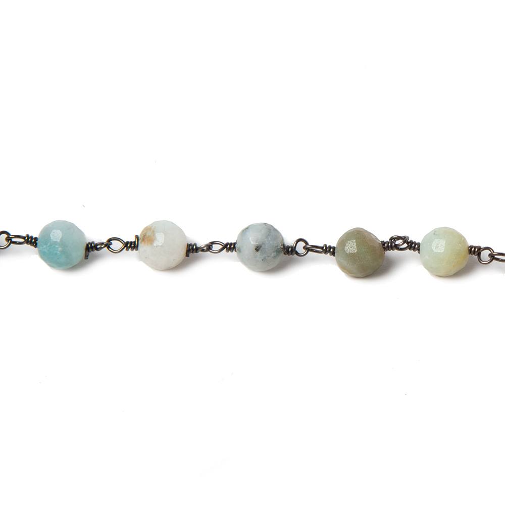 6mm MultiColor Amazonite faceted round Black Gold chain by the foot 26 pcs - Beadsofcambay.com