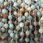 6mm MultiColor Amazonite faceted round Silver chain by the foot 26 pcs - Beadsofcambay.com