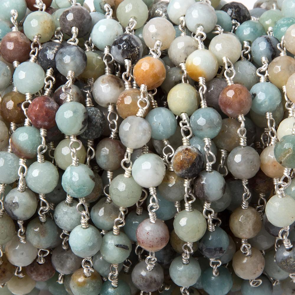 6mm MultiColor Amazonite faceted round Silver chain by the foot 26 pcs - Beadsofcambay.com
