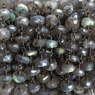 6mm Mystic Labradorite faceted rondelle Black Gold Chain by the foot 32 beads - Beadsofcambay.com