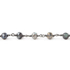 6mm Mystic Labradorite faceted round Black Gold plated Chain by the foot 24 pcs - Beadsofcambay.com