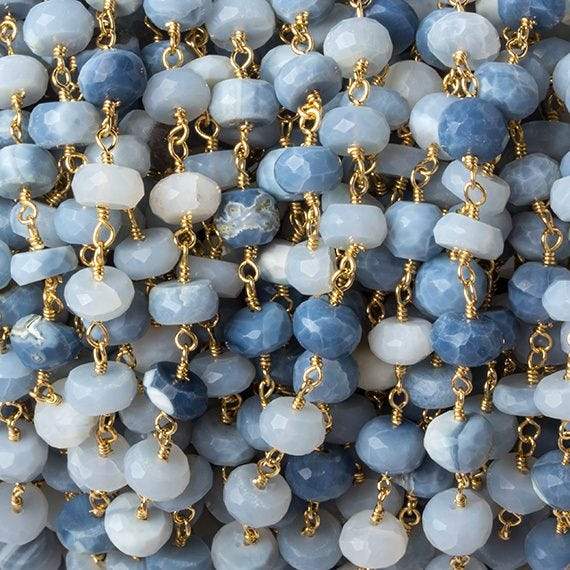 6mm Owyhee Denim Blue Opal faceted rondelle Gold Chain by the foot 30 pcs - Beadsofcambay.com