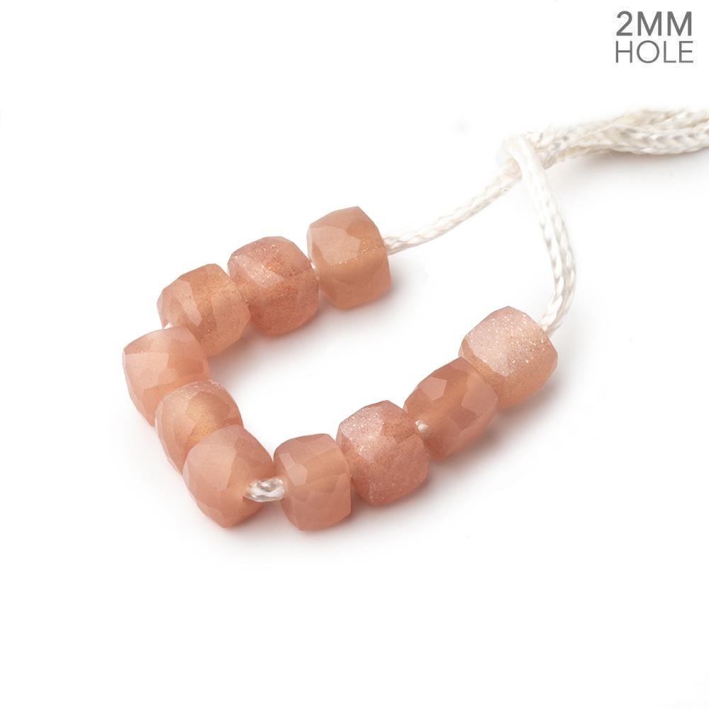 6mm Peach Moonstone 2mm Large Hole Faceted Cube Beads Set of 10 - Beadsofcambay.com