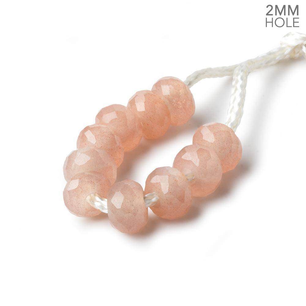 6mm Peach Moonstone 2mm Large Hole Faceted Rondelle Set of 10 Beads - Beadsofcambay.com