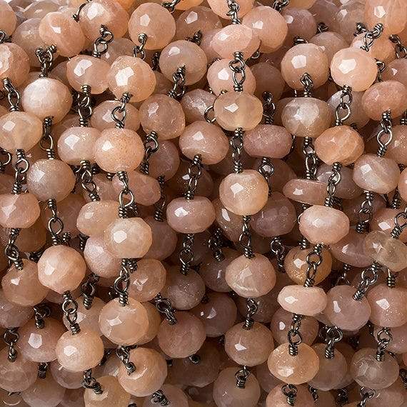 6mm Peach Moonstone faceted rondelle Black Gold Chain by the foot 30 pcs - Beadsofcambay.com