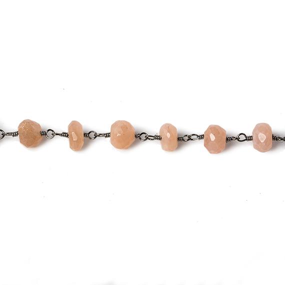 6mm Peach Moonstone faceted rondelle Black Gold Chain by the foot 30 pcs - Beadsofcambay.com