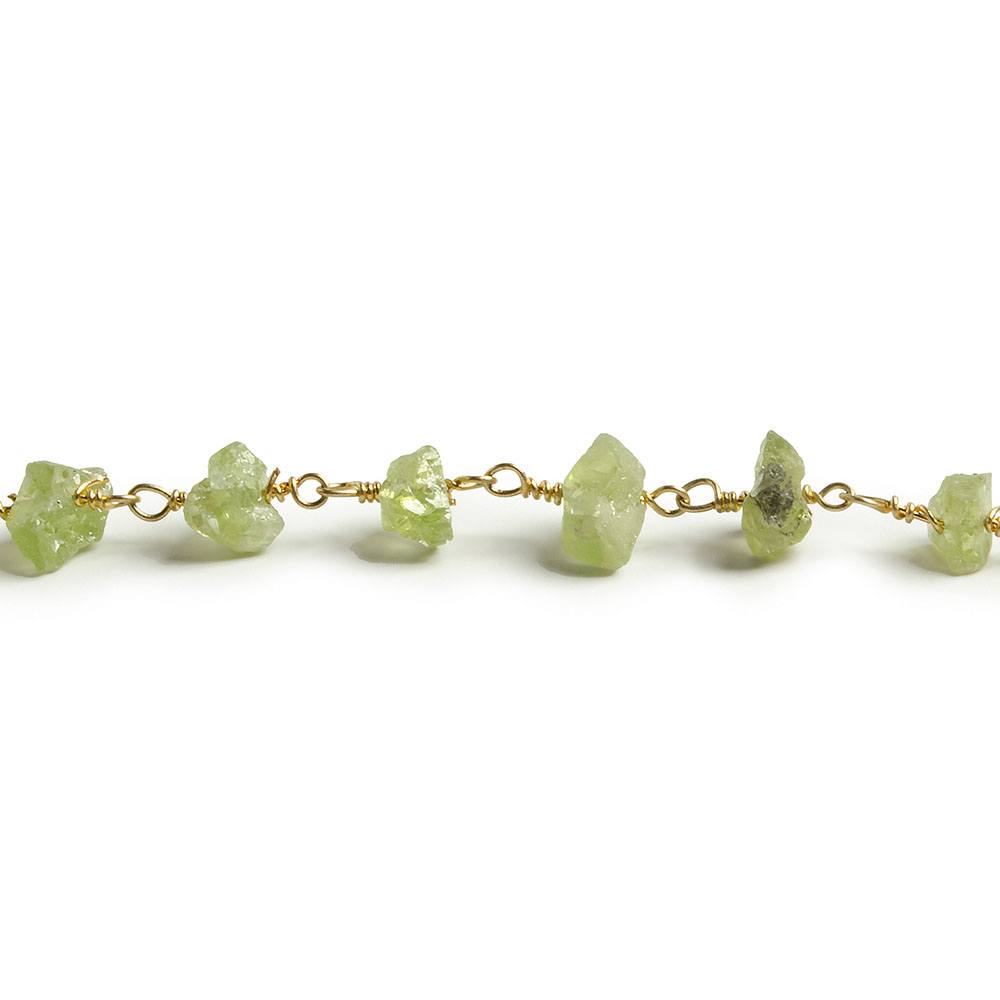 6mm Peridot chip Gold plated Chain by the foot with approximately 35 pieces - Beadsofcambay.com