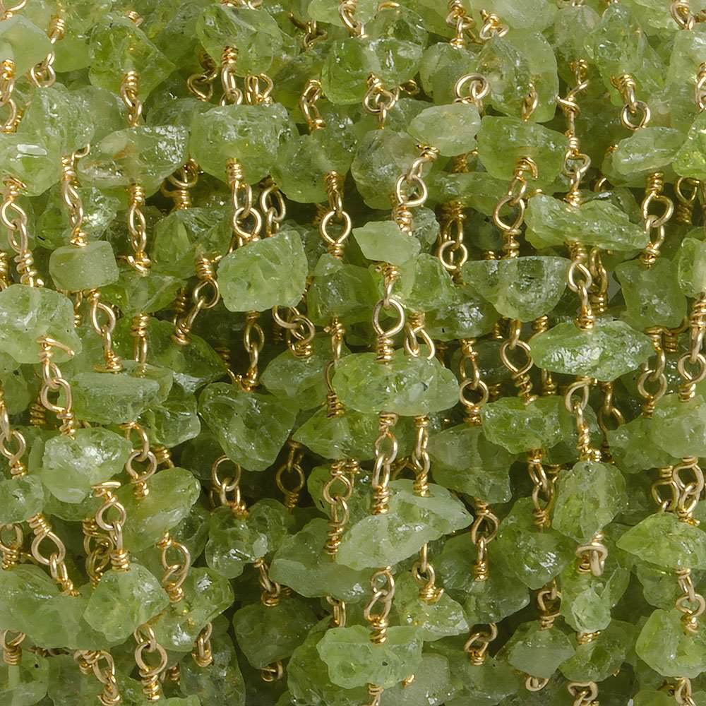 6mm Peridot chip Gold plated Chain by the foot with approximately 35 pieces - Beadsofcambay.com