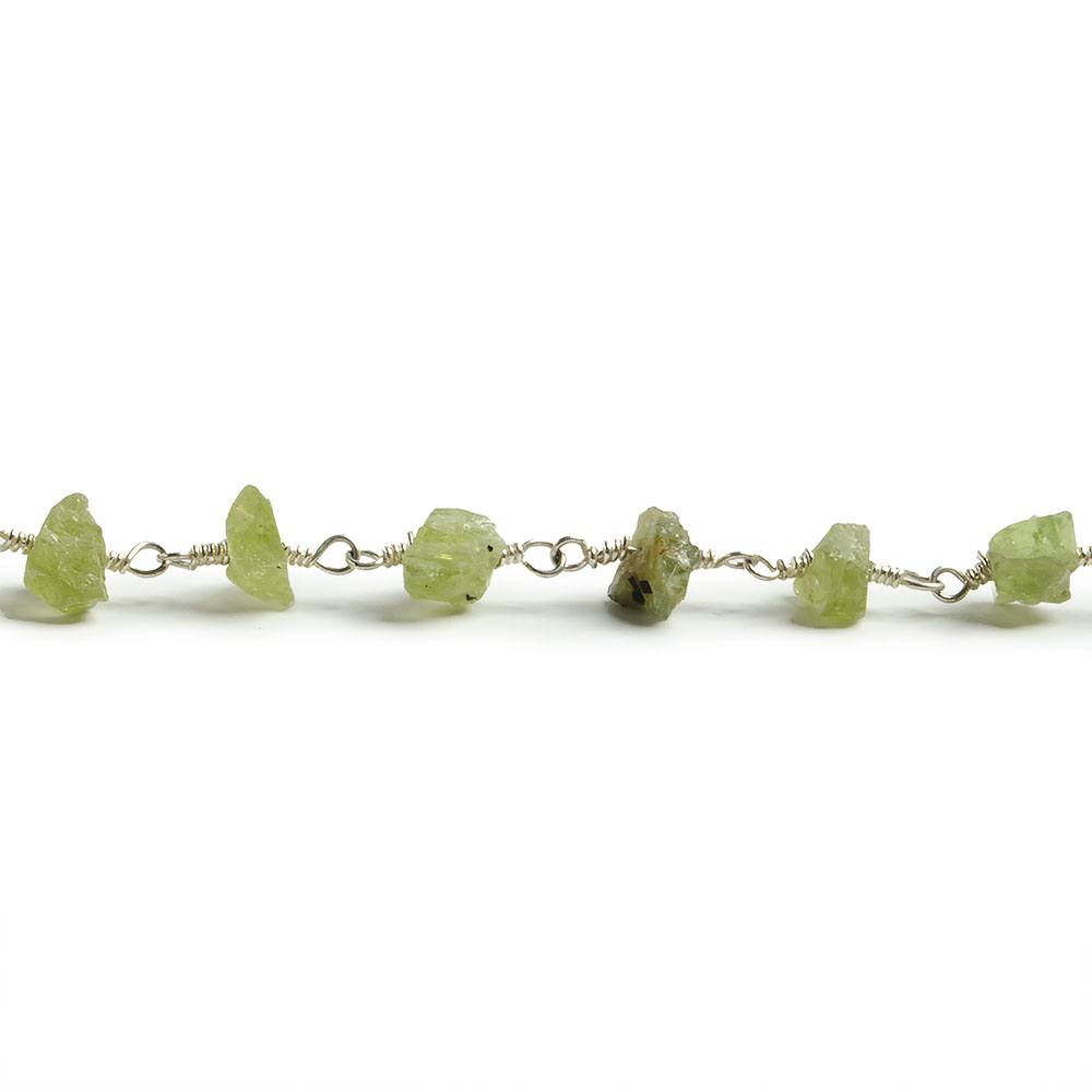 6mm Peridot chip Silver plated Chain by the foot with approximately 35 pieces - Beadsofcambay.com