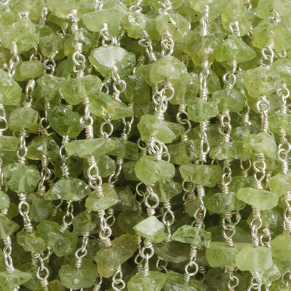 6mm Peridot chip Silver plated Chain by the foot with approximately 35 pieces - Beadsofcambay.com