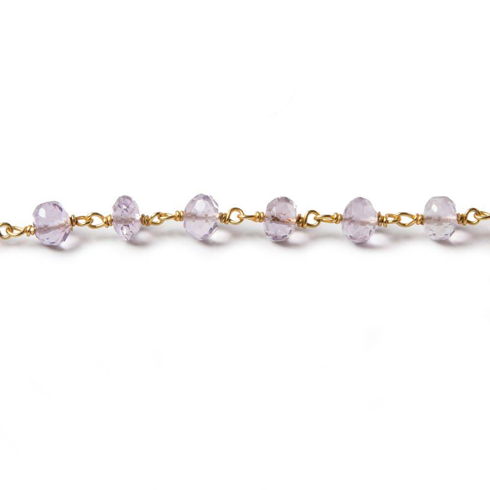 6mm Pink Amethyst faceted rondelle Vermeil Chain by the foot 32 pieces - Beadsofcambay.com