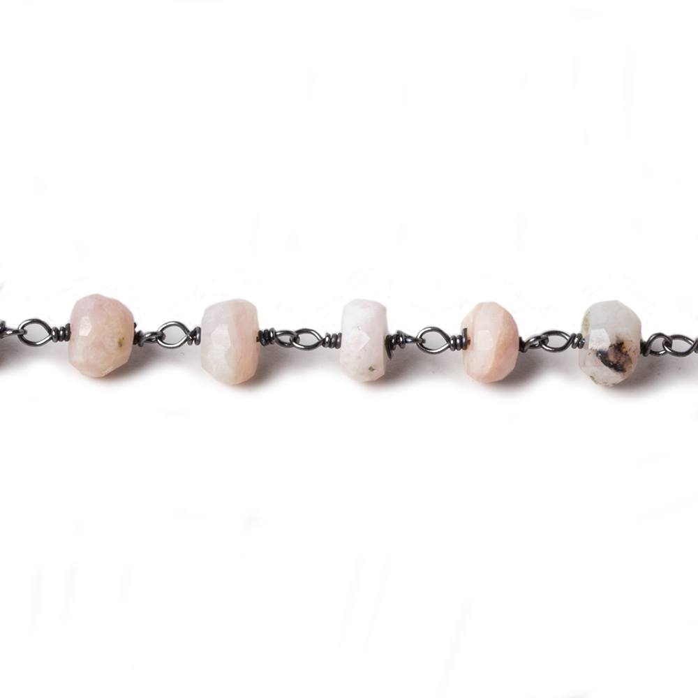 6mm Pink Peru Opal faceted rondelle Black Gold Chain by the foot 30 pcs - Beadsofcambay.com