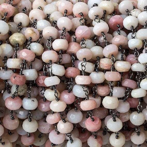 6mm Pink Peru Opal faceted rondelle Black Gold Chain by the foot 30 pcs - Beadsofcambay.com