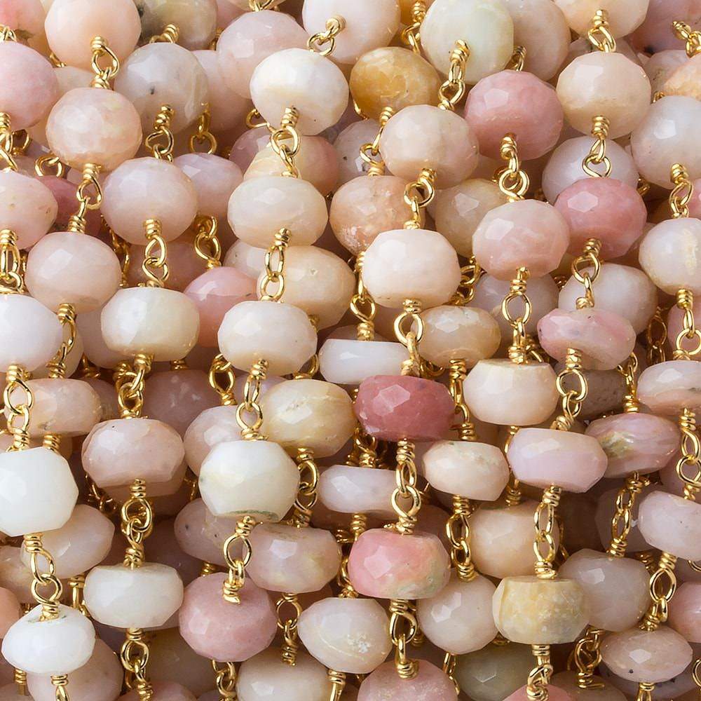 6mm Pink Peruvian Opal faceted rondelle Gold plated Chain by the foot 31 pcs - Beadsofcambay.com