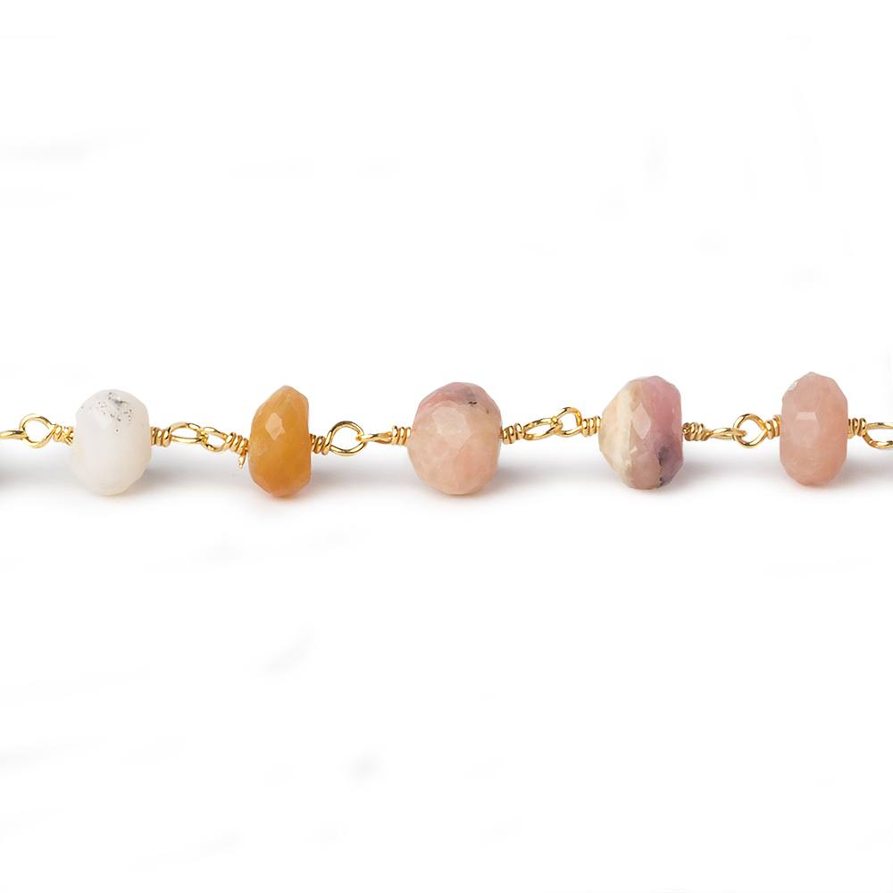 6mm Pink Peruvian Opal faceted rondelle Gold plated Chain by the foot 31 pcs - Beadsofcambay.com