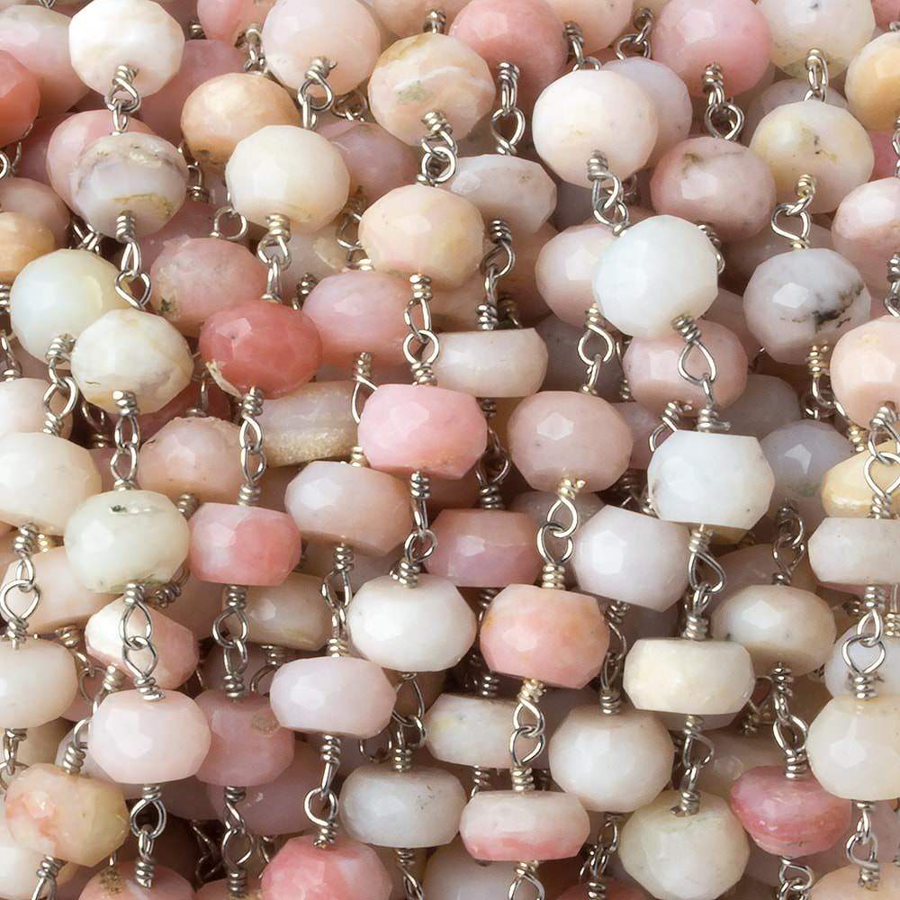 6mm Pink Peruvian Opal faceted rondelle Silver plated Chain by the foot 31 pcs - Beadsofcambay.com