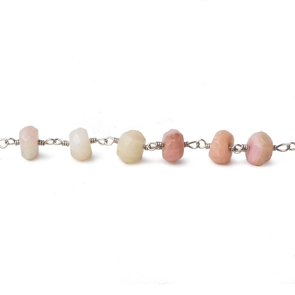 6mm Pink Peruvian Opal faceted rondelle Silver plated Chain by the foot 31 pcs - Beadsofcambay.com