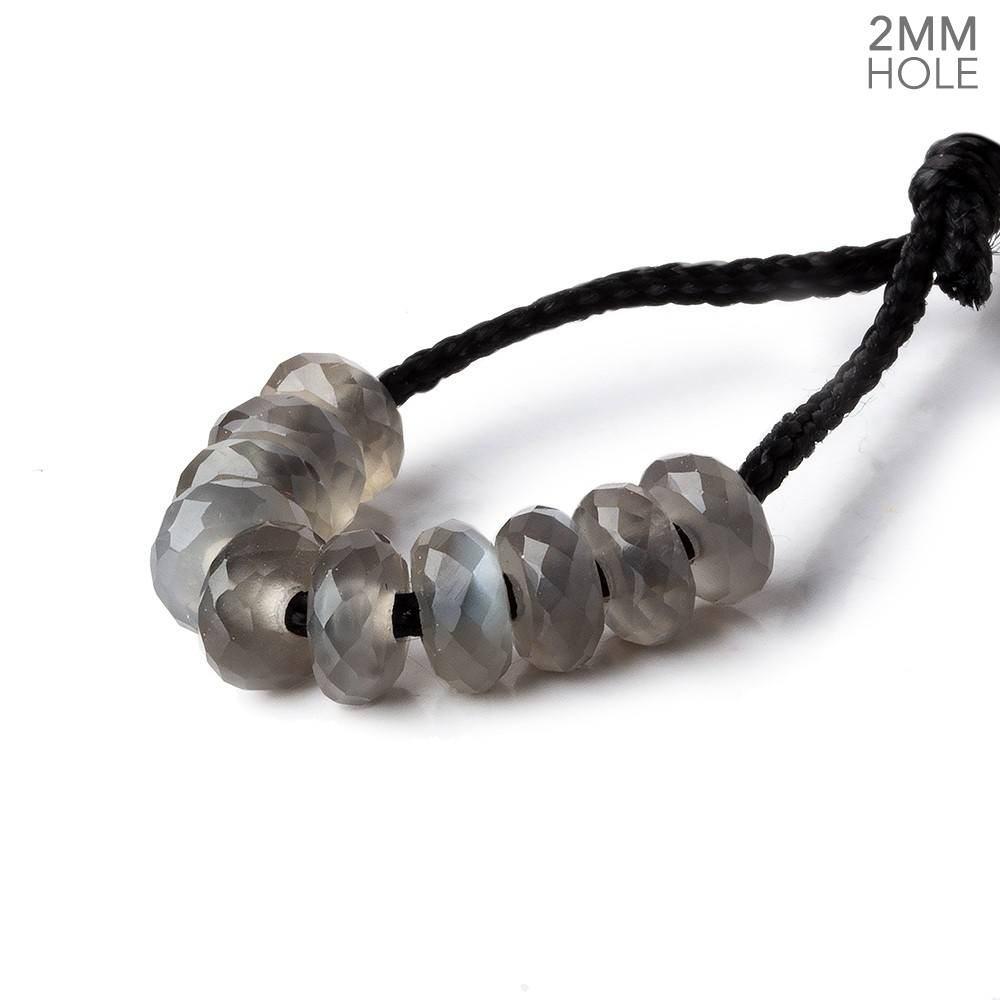 6mm Platinum Grey Moonstone 2mm Large Hole Faceted Rondelle Set of 10 Beads - Beadsofcambay.com