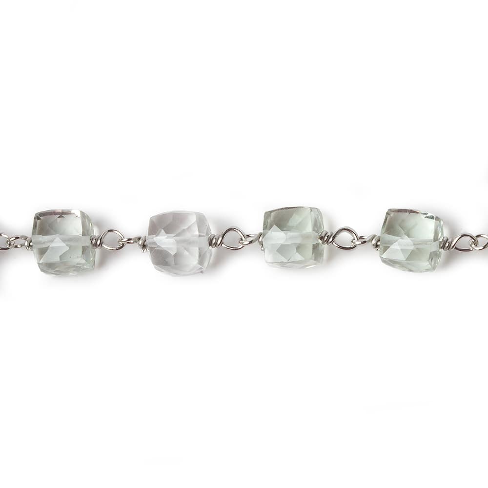 6mm Prasiolite faceted cube .925 Silver Chain by the foot 29 pieces - Beadsofcambay.com