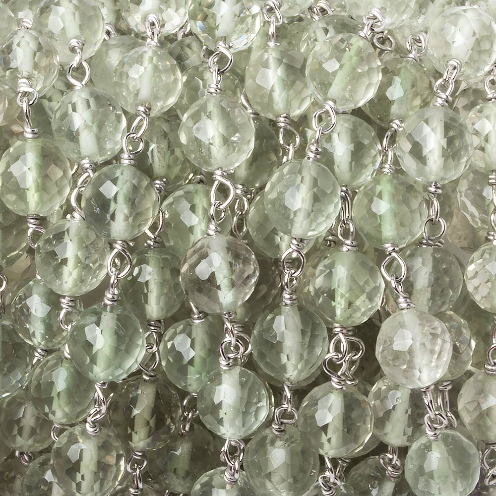 6mm Prasiolite faceted round .925 Silver Chain by the foot 24 pieces - Beadsofcambay.com