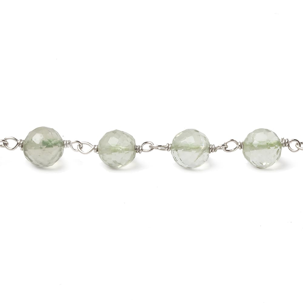 6mm Prasiolite faceted round .925 Silver Chain by the foot 24 pieces - Beadsofcambay.com