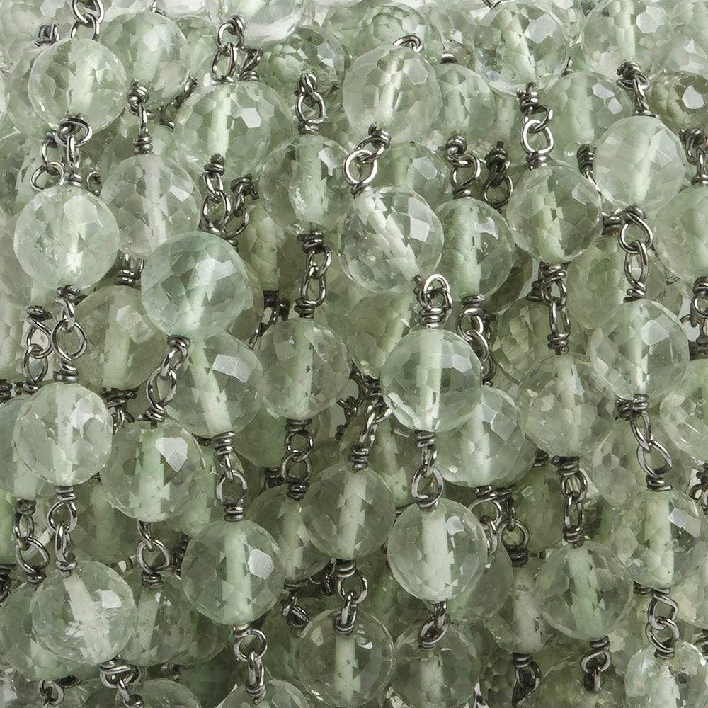 6mm Prasiolite faceted round Black Gold .925 Silver Chain by the foot 24 pieces - Beadsofcambay.com