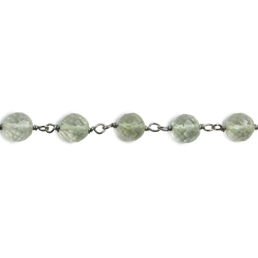 6mm Prasiolite faceted round Black Gold .925 Silver Chain by the foot 24 pieces - Beadsofcambay.com