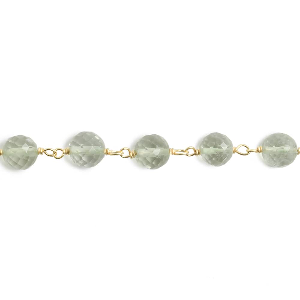 6mm Prasiolite faceted round Vermeil Chain by the foot 24 pieces - Beadsofcambay.com