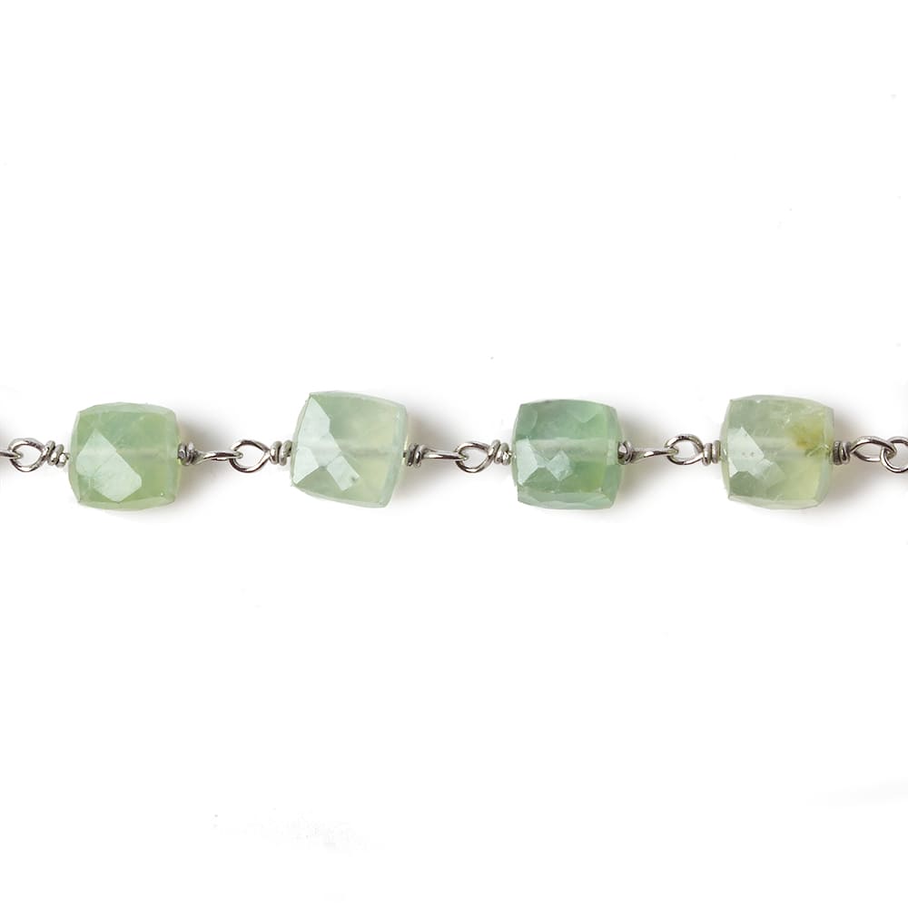 6mm Prehnite faceted cube .925 Silver Chain by the foot 29 pieces - Beadsofcambay.com