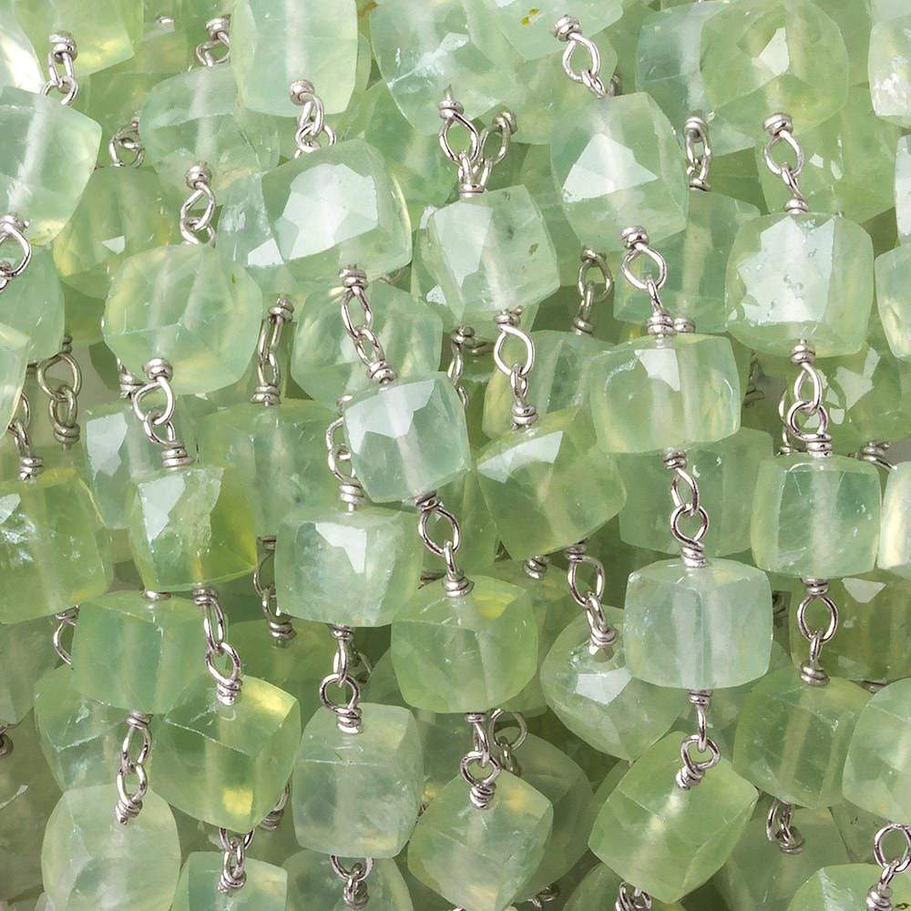 6mm Prehnite faceted cube .925 Silver Chain by the foot 29 pieces - Beadsofcambay.com