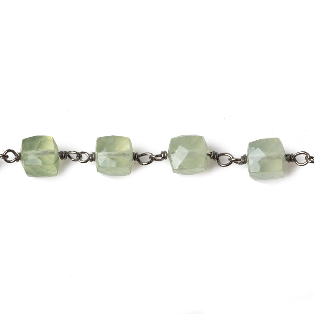 6mm Prehnite faceted cube Black Gold .925 Silver Chain by the foot 29 pieces - Beadsofcambay.com