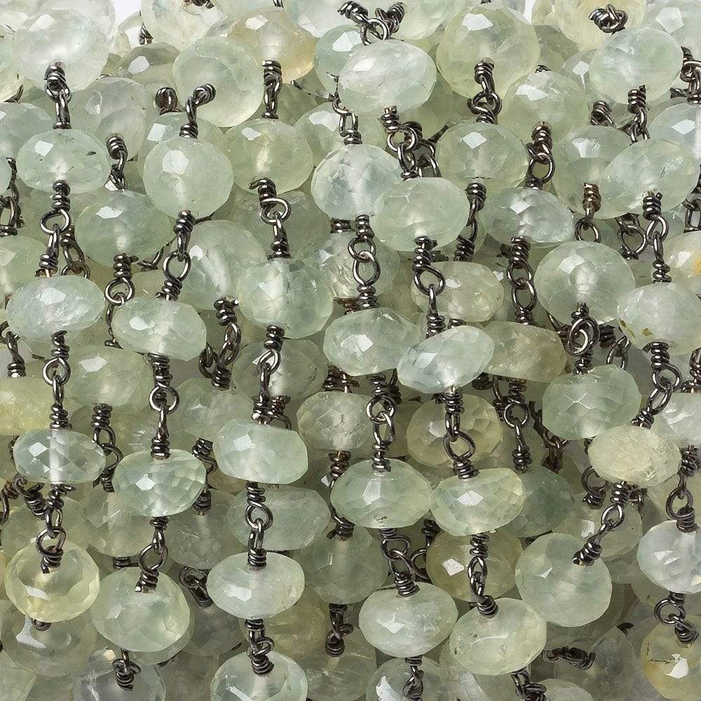 6mm Prehnite faceted rondelle Black Gold Chain by the foot 25 piece - Beadsofcambay.com