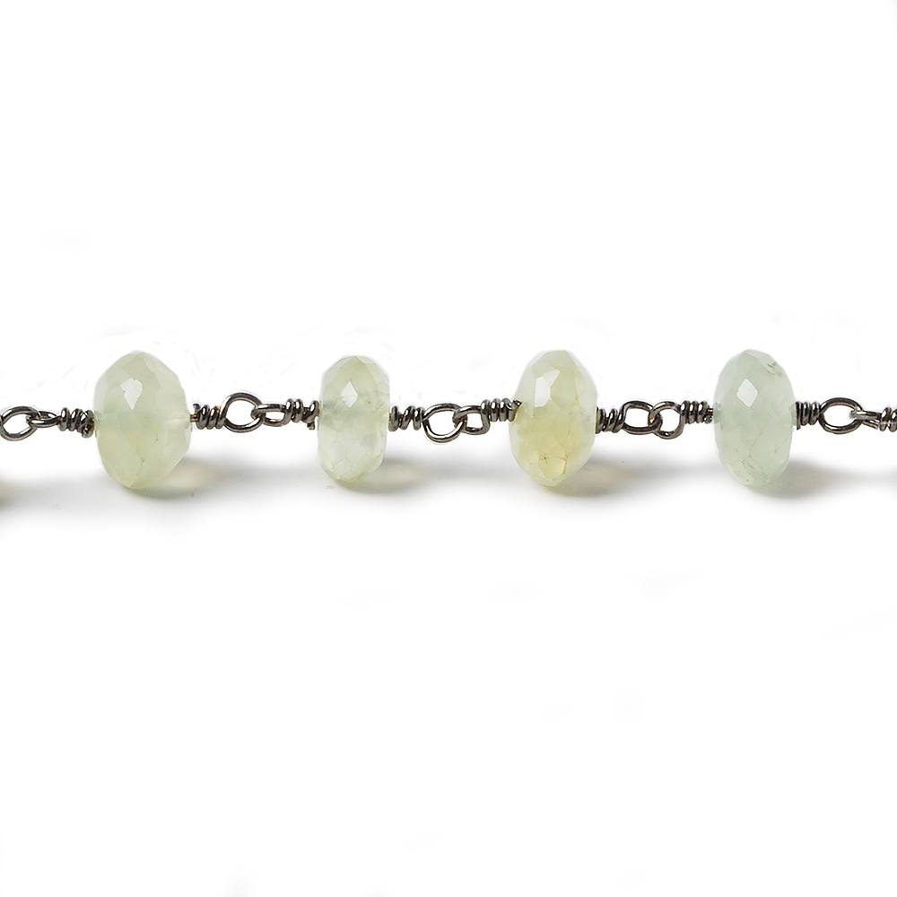 6mm Prehnite faceted rondelle Black Gold Chain by the foot 25 piece - Beadsofcambay.com