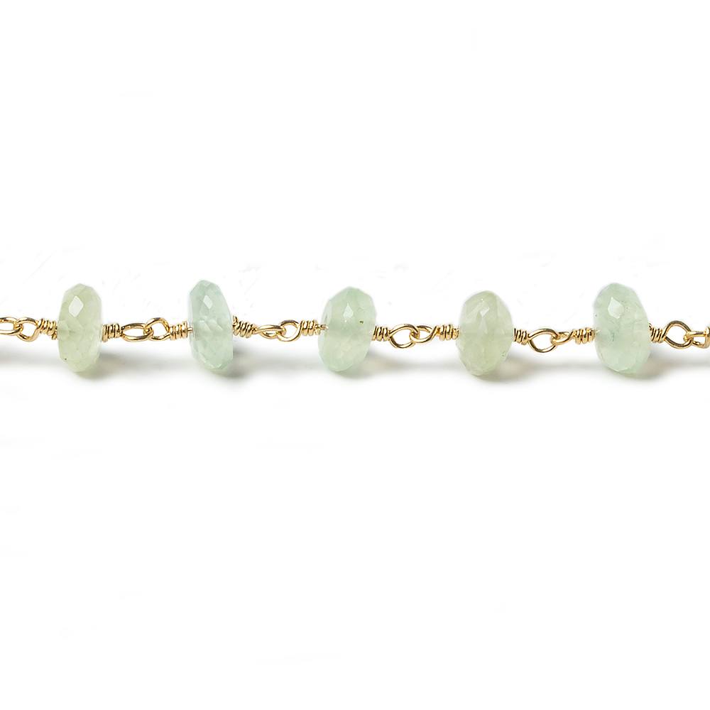 6mm Prehnite faceted rondelle Gold Chain by the foot 25 piece - Beadsofcambay.com