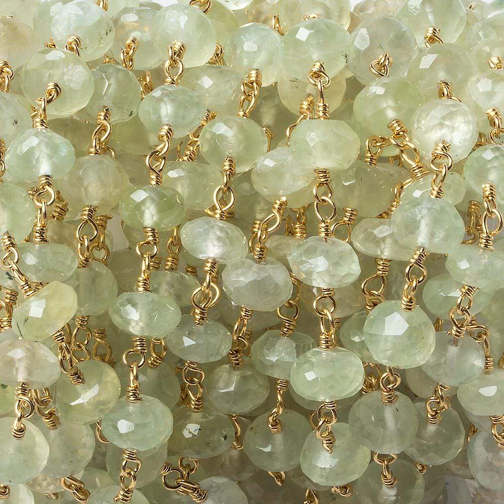 6mm Prehnite faceted rondelle Gold Chain by the foot 25 piece - Beadsofcambay.com