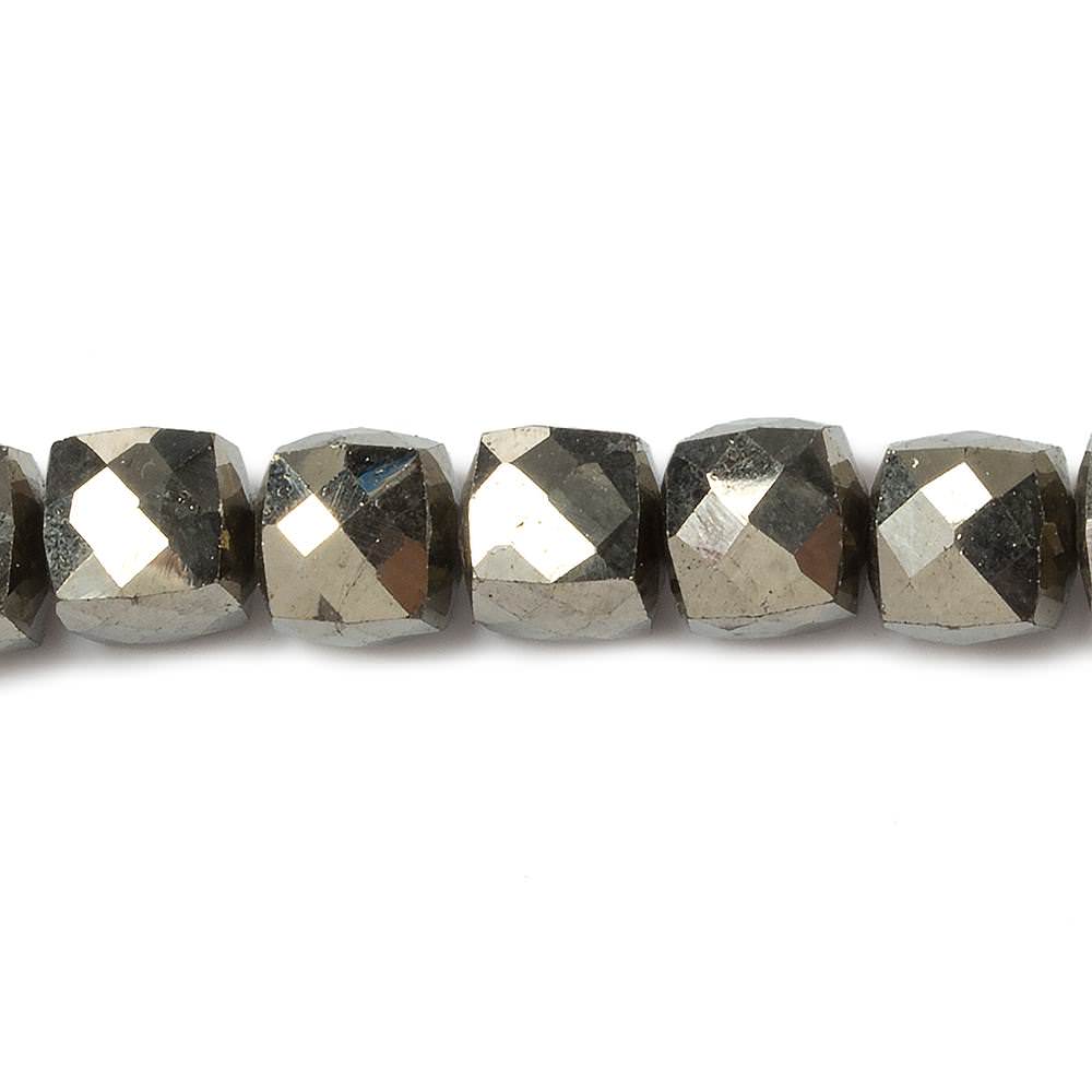 6mm Pyrite faceted cube beads 8 inch 29 pieces - Beadsofcambay.com