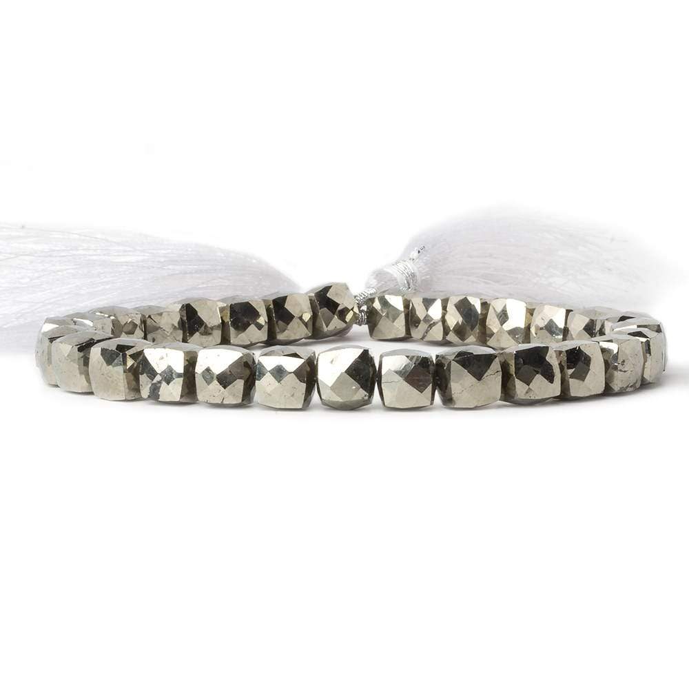 6mm Pyrite faceted cube beads 8 inch 29 pieces - Beadsofcambay.com