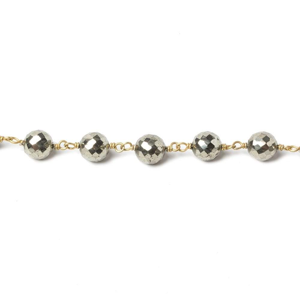 6mm Pyrite faceted round Vermeil Chain by the foot 27 beads - Beadsofcambay.com