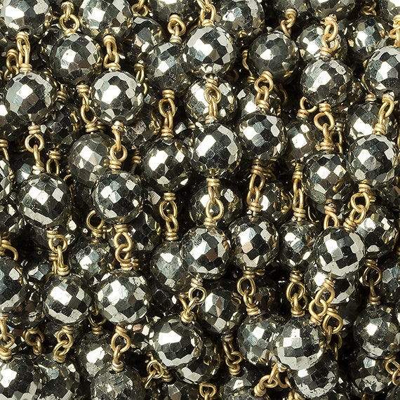 6mm Pyrite faceted round Vermeil Chain by the foot 27 beads - Beadsofcambay.com