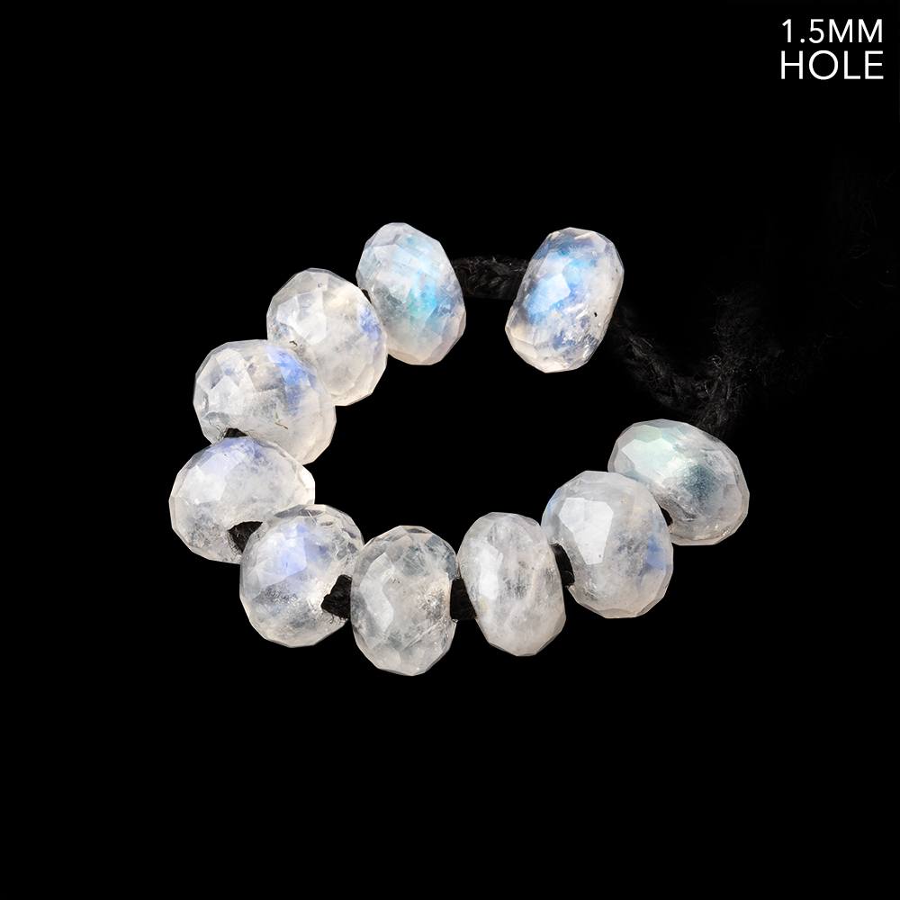 6mm Rainbow Moonstone 1.5mm Large Hole Faceted Rondelle Set of 10 Beads - Beadsofcambay.com