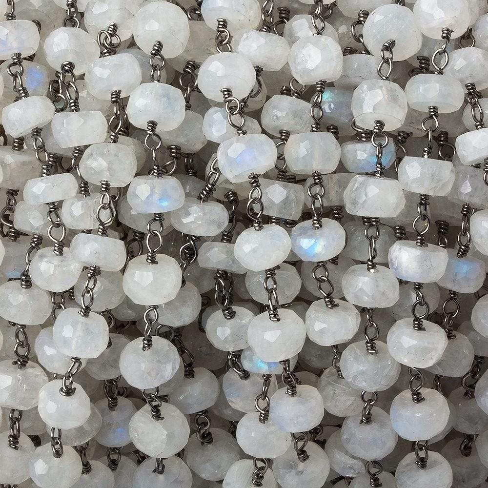 6mm Rainbow Moonstone faceted rondelle Black Gold plated Chain by the foot 29 pcs - Beadsofcambay.com