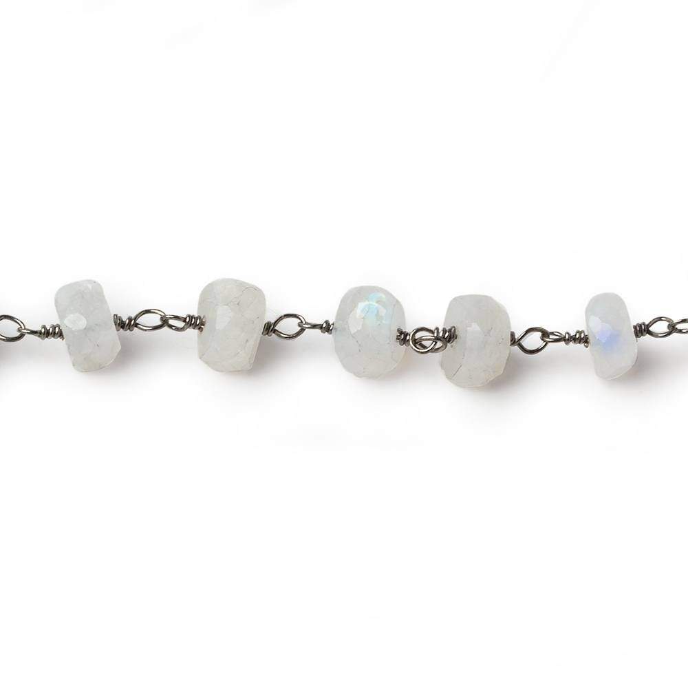 6mm Rainbow Moonstone faceted rondelle Black Gold plated Chain by the foot 29 pcs - Beadsofcambay.com