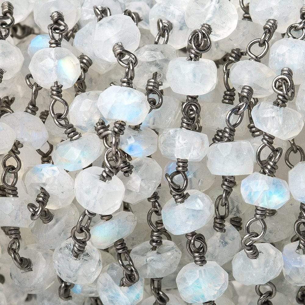 6mm Rainbow Moonstone faceted rondelle Black Gold plated Chain by the foot - Beadsofcambay.com